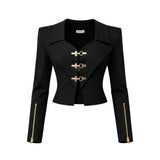 Hook Metal Aksesuarlı Crop Kadın Blazer