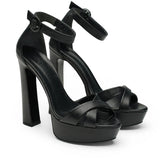 Cross Leather 14 cm Platform Heel Shoes 