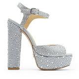 Nifty Rhinestone Suede 14 cm Platform Heel Shoes 