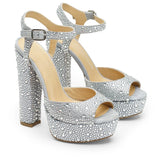 Nifty Rhinestone Suede 14 cm Platform Heel Shoes 