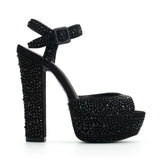 Nifty Rhinestone Suede 14 cm Platform Heel Shoes 