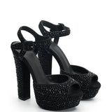 Nifty Rhinestone Suede 14 cm Platform Heel Shoes 