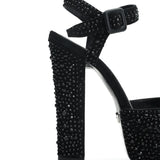 Nifty Rhinestone Suede 14 cm Platform Heel Shoes 